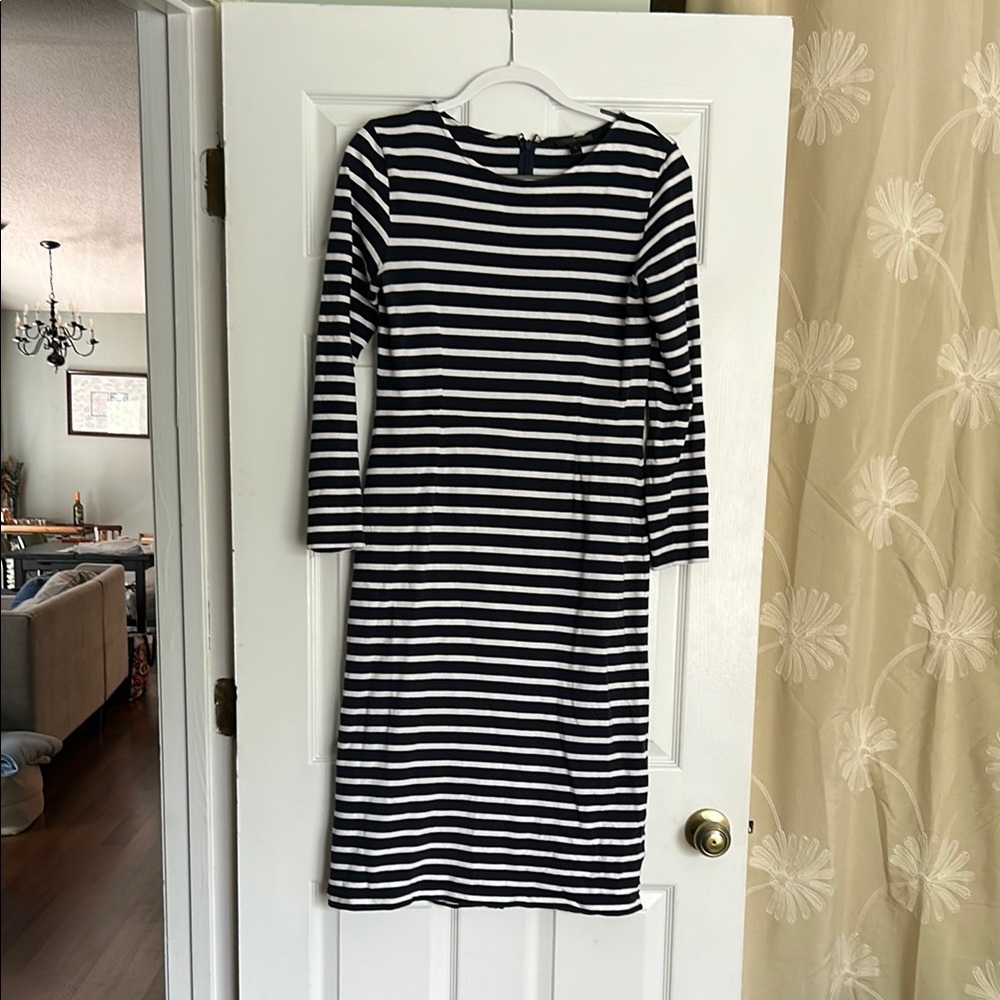 J. Crew Navy and White Long Sleeve Sheath Dress